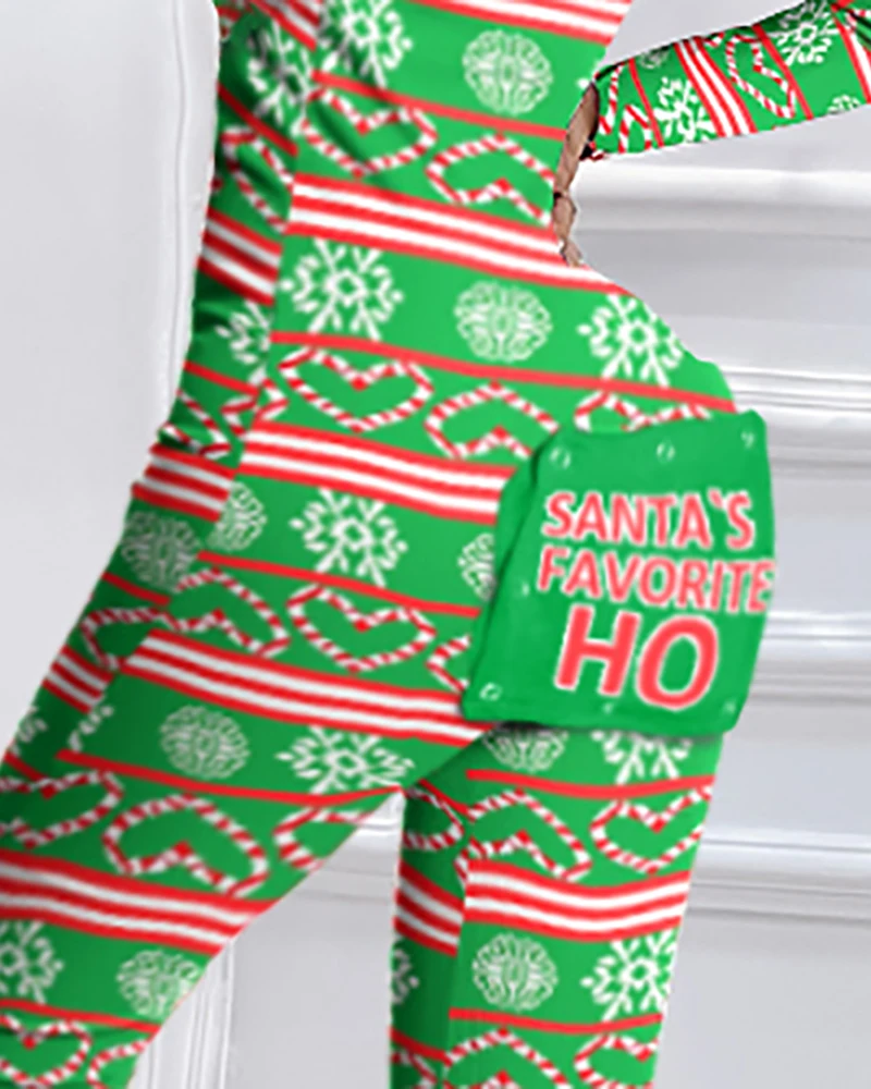 

New Year's Christmas women's functional button down printed adult pajama suit full family dress detachable jumpsuit for women