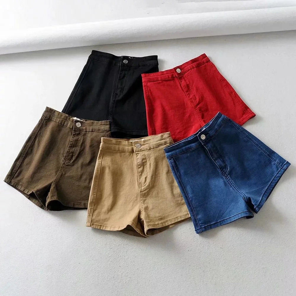 

Trade Vintage Aesthetic Women's Jeans Shorts European and American Basic Style 5 Colors High Waist Stretch Slim Denim Hot Pants