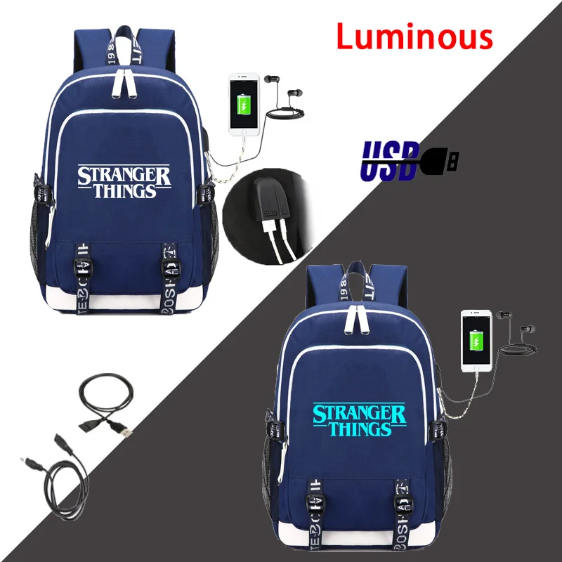 luminousB Рюкзак IMIDO Stranger Thing для школьников, студентов, светящийся, зарядка через usb, повседневные сумки для мальчиков, Одноцветный рюкзак на плечи для подростков - Цвет: luminousB