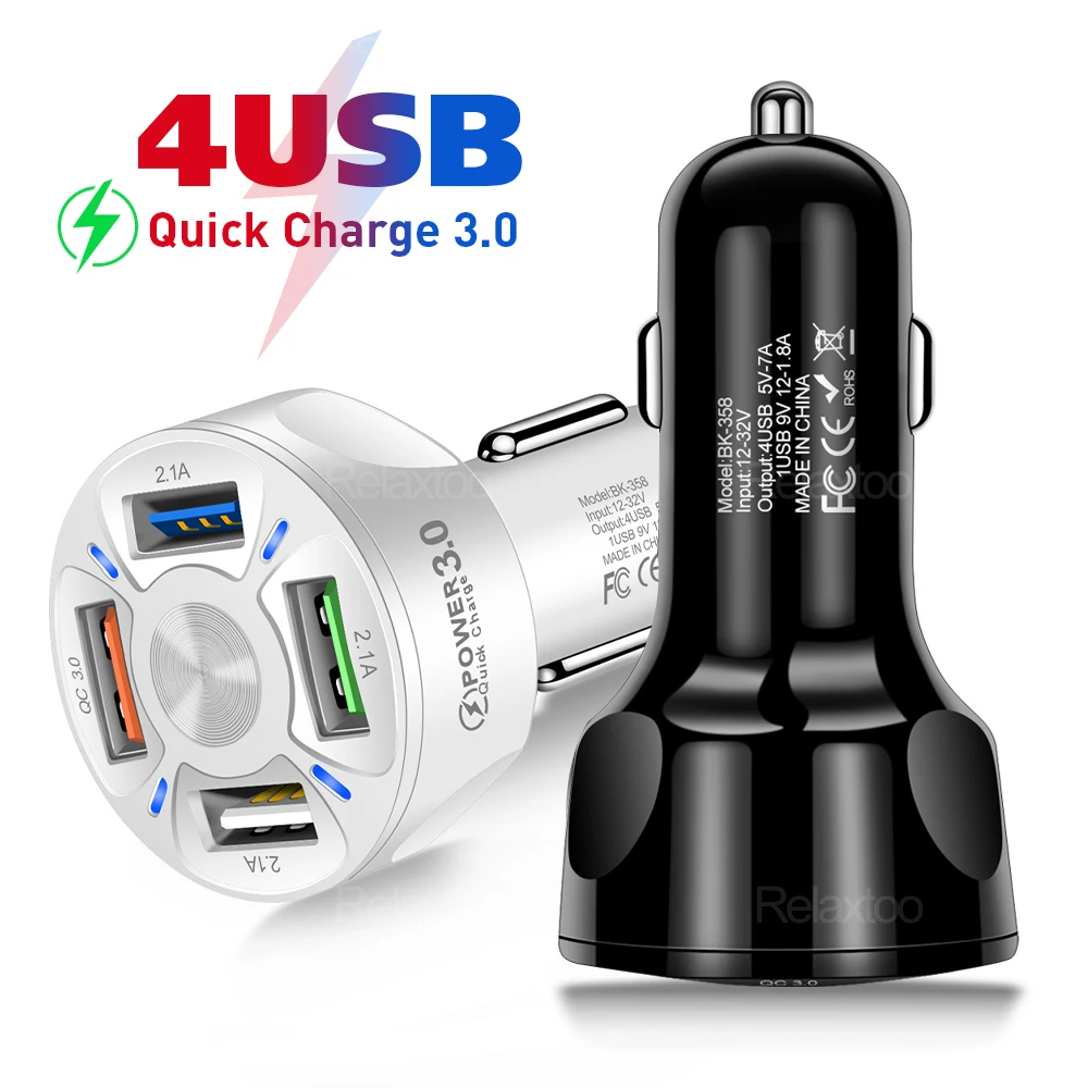 

USB Ports Car Charger Quick Charge QC3.0 Car Cigarette Lighter For Samsung Huawei Xiaomi iphone Fast Charger QC 3.0 Cable