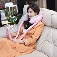 u shaped pillow neck soft cushion with adjustable phone holder bracket mobile phone holder neck support pillow car chairbed