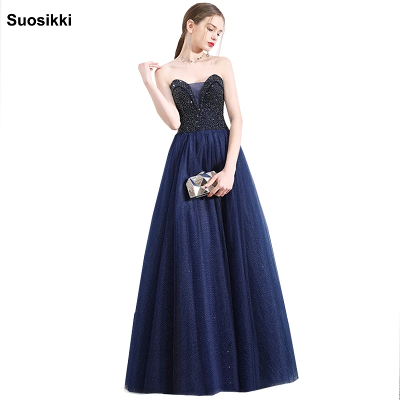 

Prom Dress Suosikki beading A Line Long Evening Party DressES Elegant Vestido De Festa Fast Shipping Strapless tulle Prom Gown