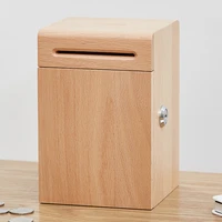 wood piggy bank large capacity coin and paper money saving box with key lock children mini money safes