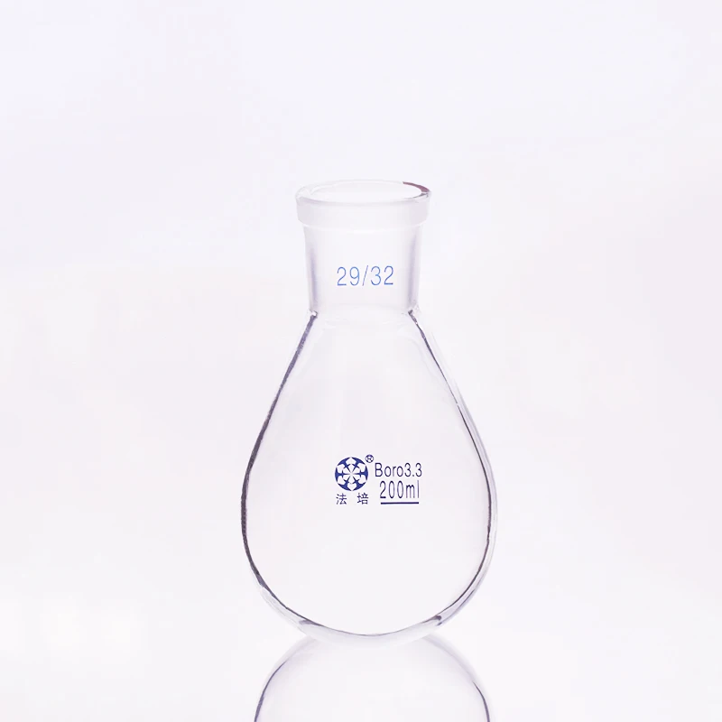 Flask eggplant shape,short neck standard grinding mouth,Capacity 200ml and joint 29/32,Eggplant-shaped flask