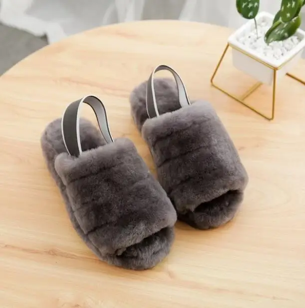Natural wool gray Новые женские пушистые тапочки; женские плюшевые тапочки из овечьей шерсти; женские меховые тапочки; зимние теплые тапочки для женщин; Лидер продаж; домашняя обувь для женщин; c9 - Цвет: Natural wool gray