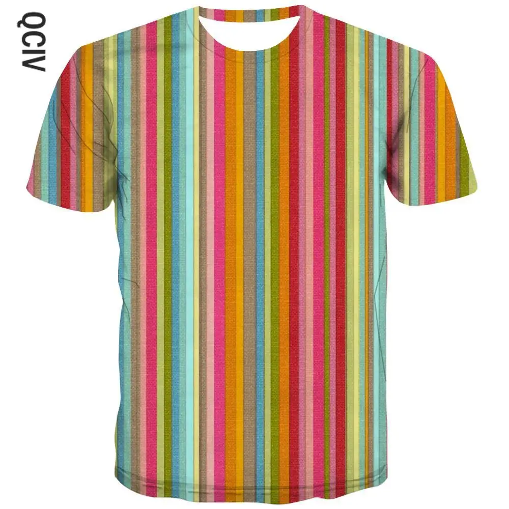 

QCIV Colorful T-shirt Girl Stripe Tshirts Casual Gradient Tshirt Printed Rainbow T-shirts 3d kids Clothing summer Casual Tops