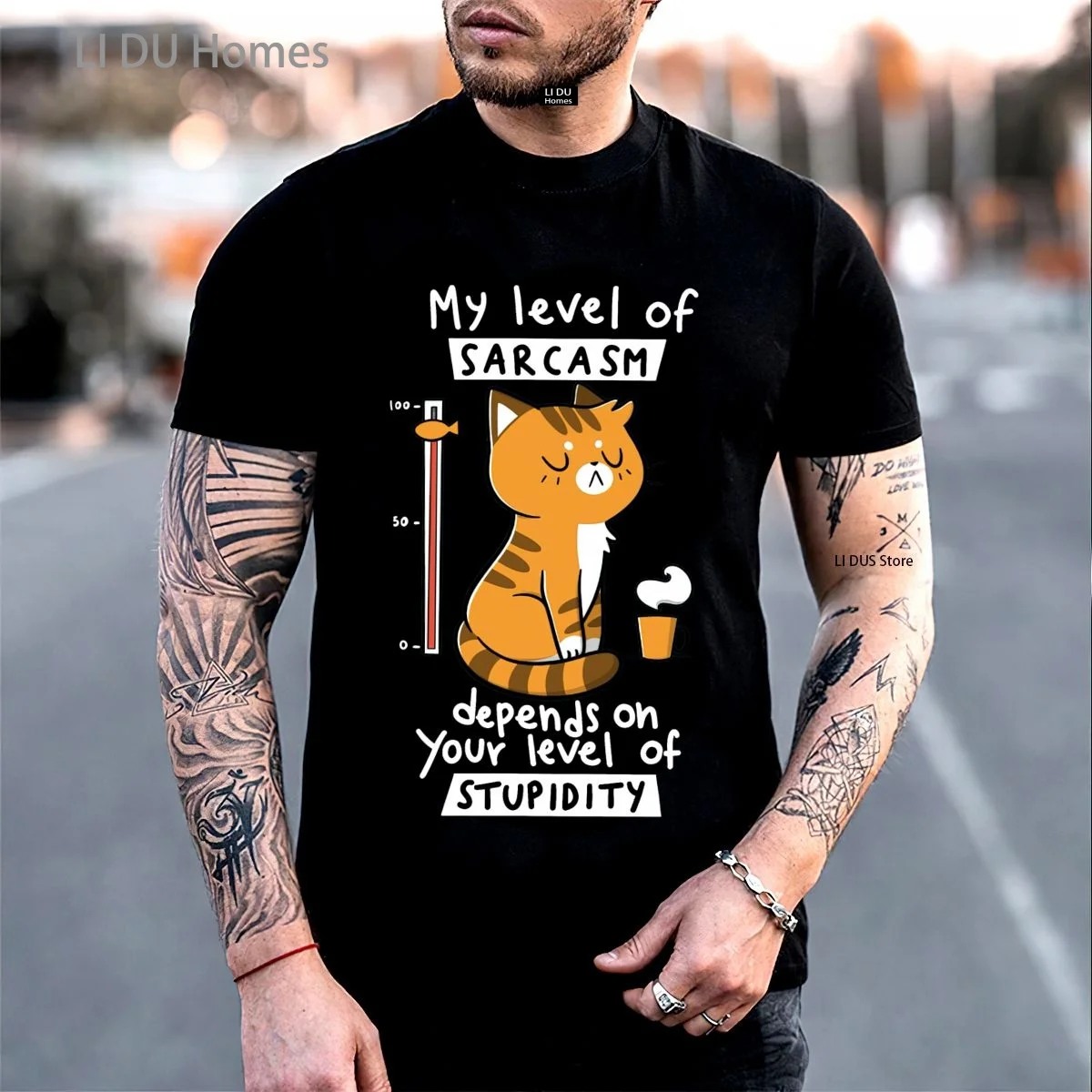 

My Level Of Sarcasm Depends On Your Level Of Stupidity T Shirts Fashion Funny Cat Tshirts High Quality Print T-Shirts Tee Tops