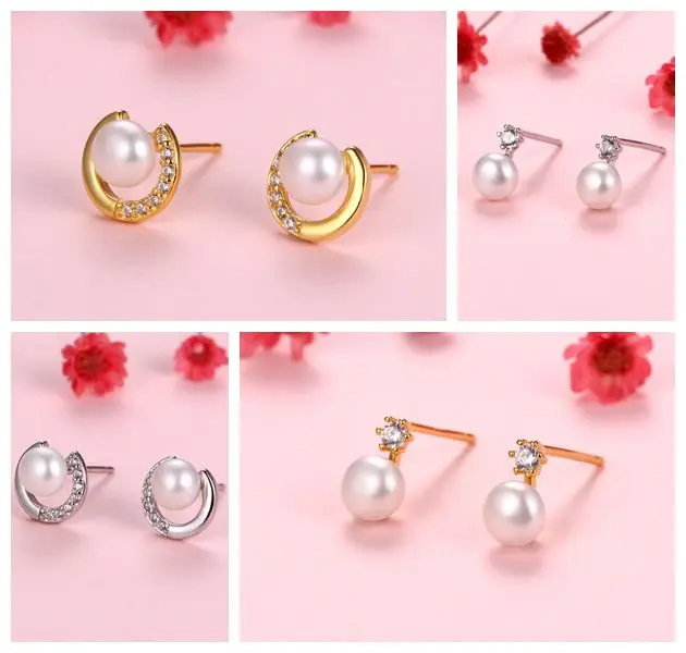 

925 Sterling Silver Ear Needle Korean Temperament Natural Pearl Stud Earrings for Women Fashion Light Luxury Crystal Earrings