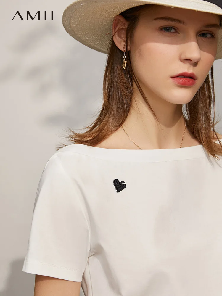 Женская футболка с вышивкой и буквенным принтом вырезом лодочкой - купить по