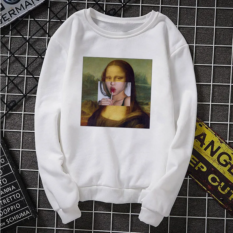 

Mona Lisa Cartoon Funny Fashion Print Hoodies Spoof Personality Fashion Harajuku Casual Loose Aesthetics Women's Sweatshirts