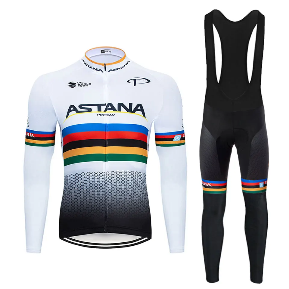 

Spring autumn 2019 team astana long sleeve cycling jersey set Ropa Ciclismo breathable racing bike clothing MTB Bike 20D gel pad