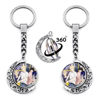 death note anime keychain charms 360 degrees rotated moon pendant car key chain key ring holder cosplay jewelry for gift