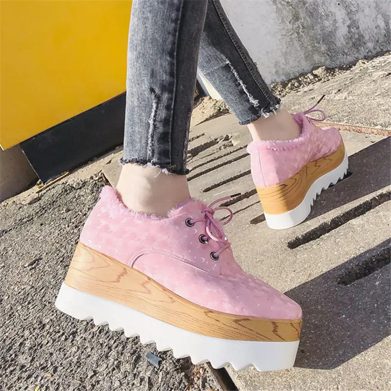 

Autumn and winter new plush thick soled muffin shoes women's British style lace up increase casual student's shoes