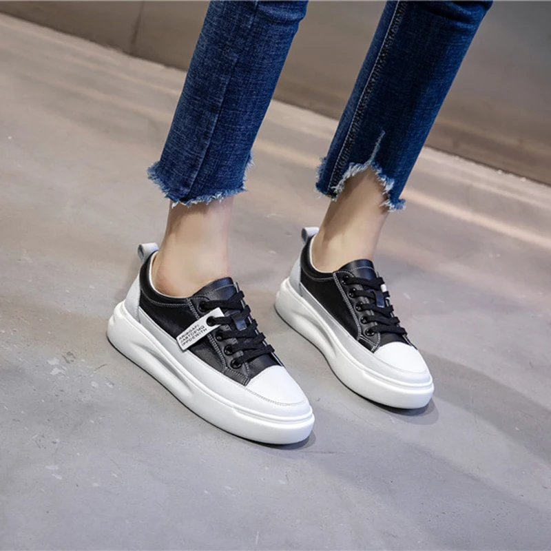 

Genuine Leather Platform Sneakers Women's Sports Shoes Woman Flats Casual White Shoes Women Sneakers 2021 Basket Tennis Female