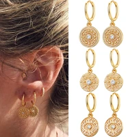 bosnian style gold filled cz round patterned earrings vintage cubic zircon evil eye dangle earrings for women fashion gift