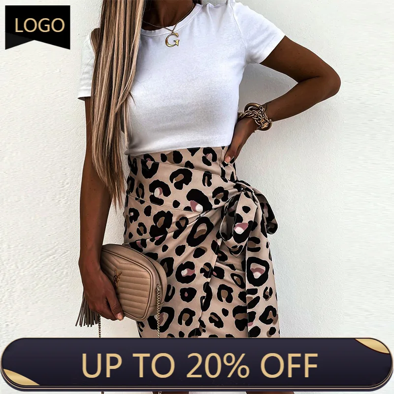 

Elegant Side Lace-Up Bow Skirt Women Sexy Leopard Print Split Short Skirts 2021 Spring Summer Temperament Commuter Bag Hip Skirt