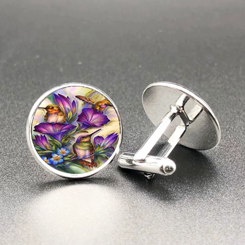 

Silver Hummingbird Cufflinks, Cylindrical Personality Vintage Classic Fashion Cufflinks