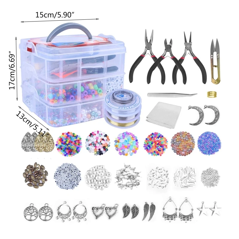 

Jewelry Making Supplies Kit with Assorted Beads Charms Findings Wire Cord Pliers for Necklace Bracelet Earrings DIY Accessories