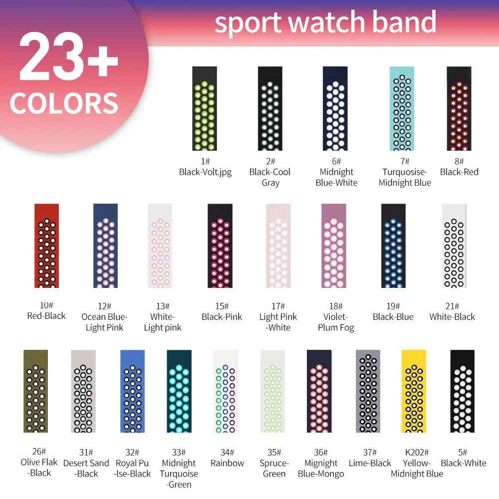 

Zurexa Sport Silicone WatchBand For Watch 6 5 4 SE 38mm 40mm 42mm 44mm Bracelet Watch W26 W46 HW12 T500 Watch Strap Accessories