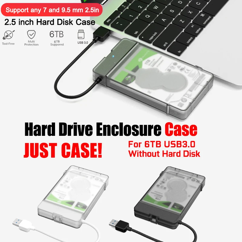 Прозрачный корпус 2 5 дюйма для HDD SSD чехол SATA к USB 3 0 внешний жесткий диск адаптер