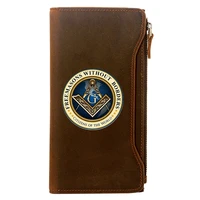 free and accepted masons printing genuine leather wallet men long purse with phone bag zipper card holder clutch