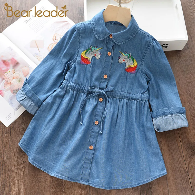 Bear leader/платье для девочек г. Новая Осенняя модная Стильная джинсовая футболка с героями мультфильмов сетчатая юбка костюмы для девочек из 2 предметов одежда для детей