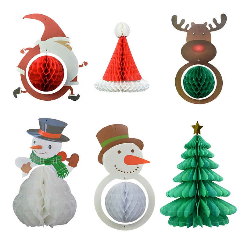 1 шт Рождественская елка шляпа снеговик мяч с бумажными сотами рождественские украшения для вечеринки сделанные своими руками Рождественский кулон Висячие украшения поставки