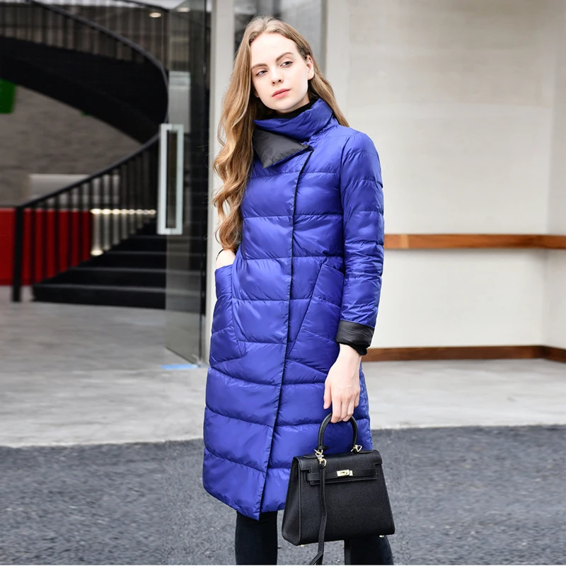 

Ultra Light Down Jacket Women Wear Both Sides Single Breasted Long Sleeve Woman Down Jacket 2019 New White Duck Down Thick Warm