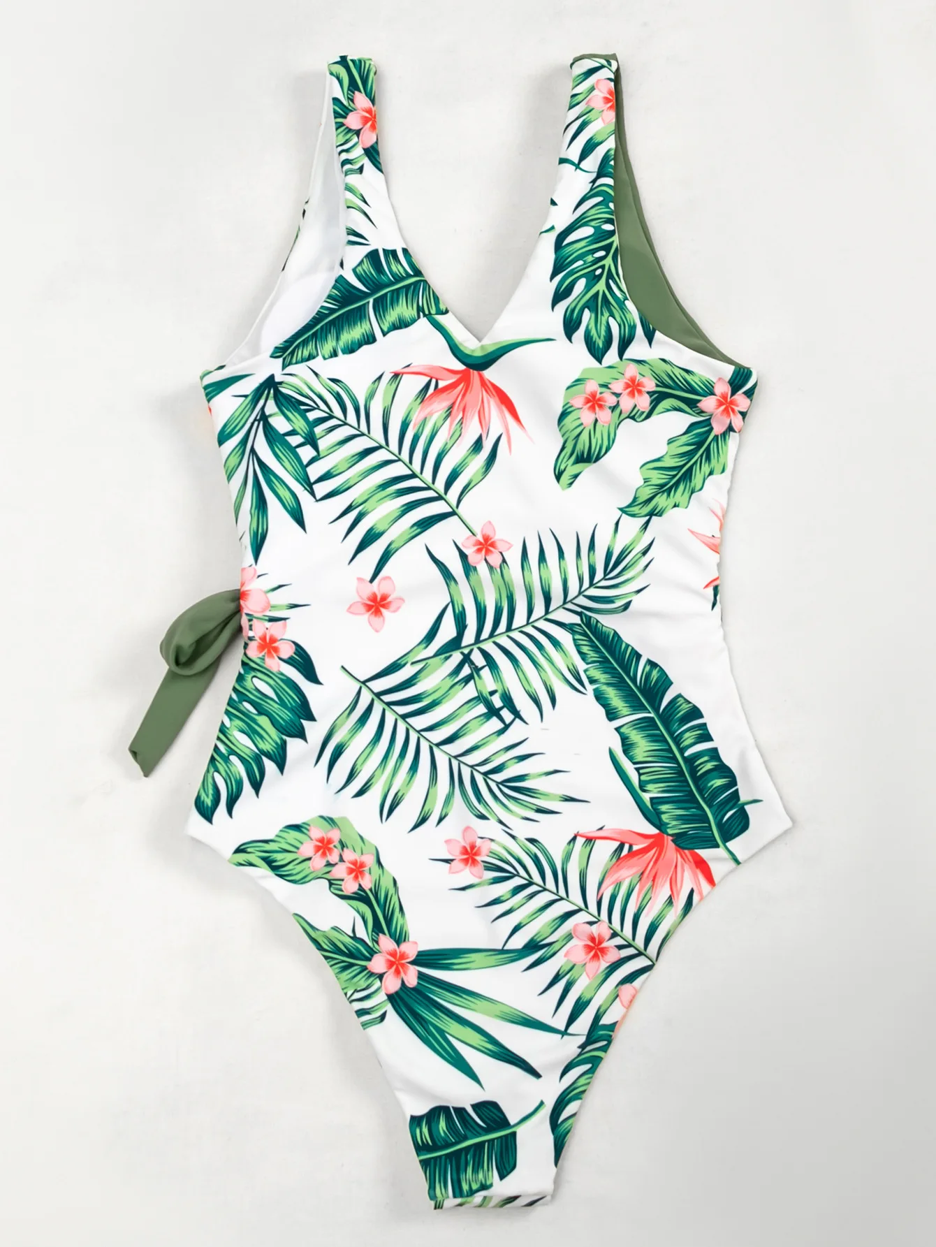 

2021 New Color Matching Printed One-piece Sexy V-neck Open Back Swimwear