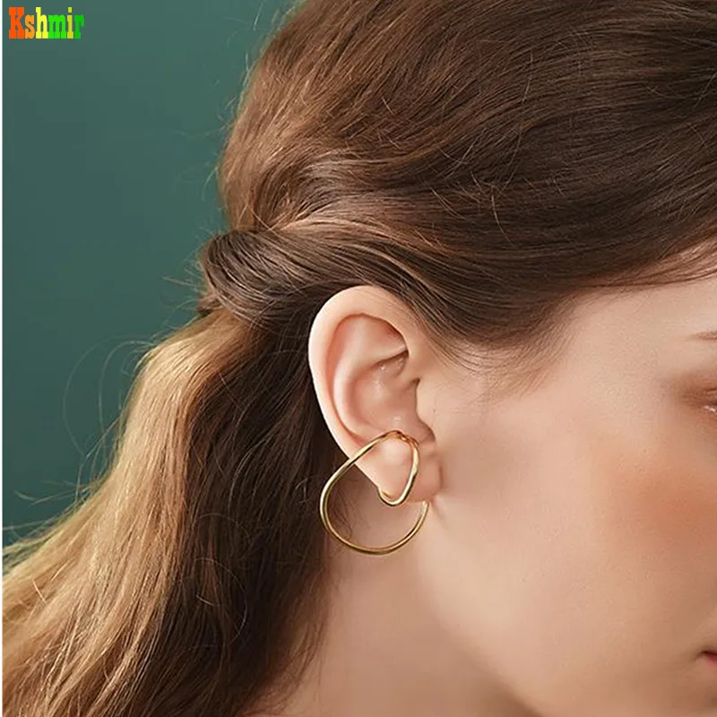 

Kshmir2020original Design Painless Ear Fastener Geometric Earrings Copper Earrings No Ear Hole Earclip Female Elf Earclip Golden