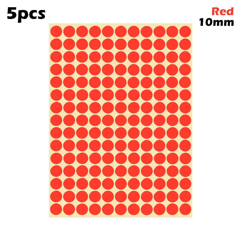 10mm-red 5 листов 10 мм/19 мм Цветные точечные наклейки круглые точечные круги уплотнительная бумага клеящиеся этикетки Упаковка Этикетки вечерние украшения - Цвет: 10mm-red