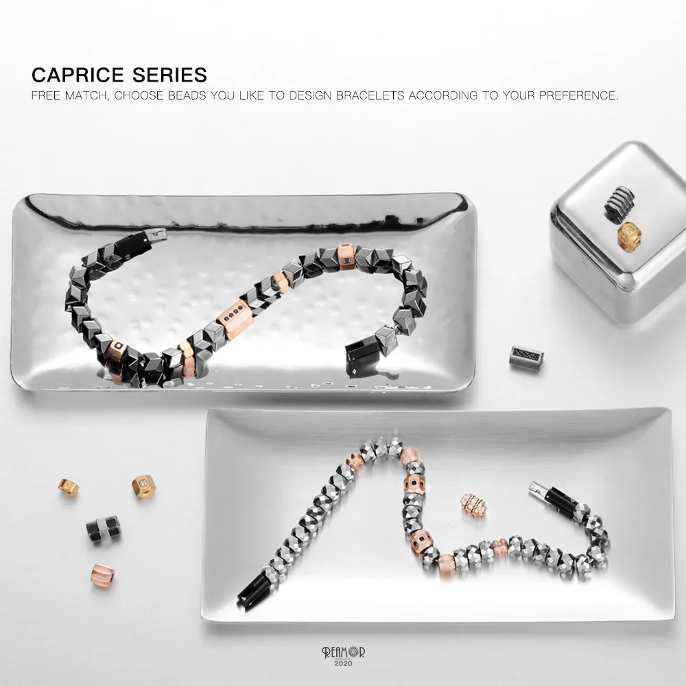 Съемный черный гематит RUIMO натуральный камень и розовое золото браслет из бусин