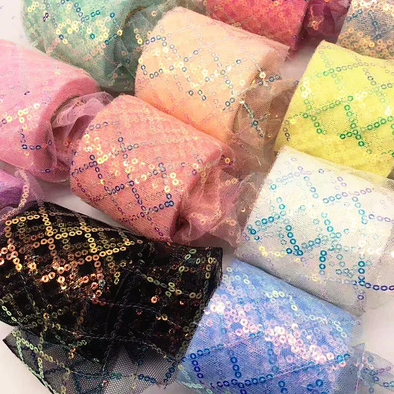 

10yards Sequin Mesh Ribbon DIY Crafts Handmade Bow Hairwear Accessories Gift Bouquet Wrapping Party Decor Supplies