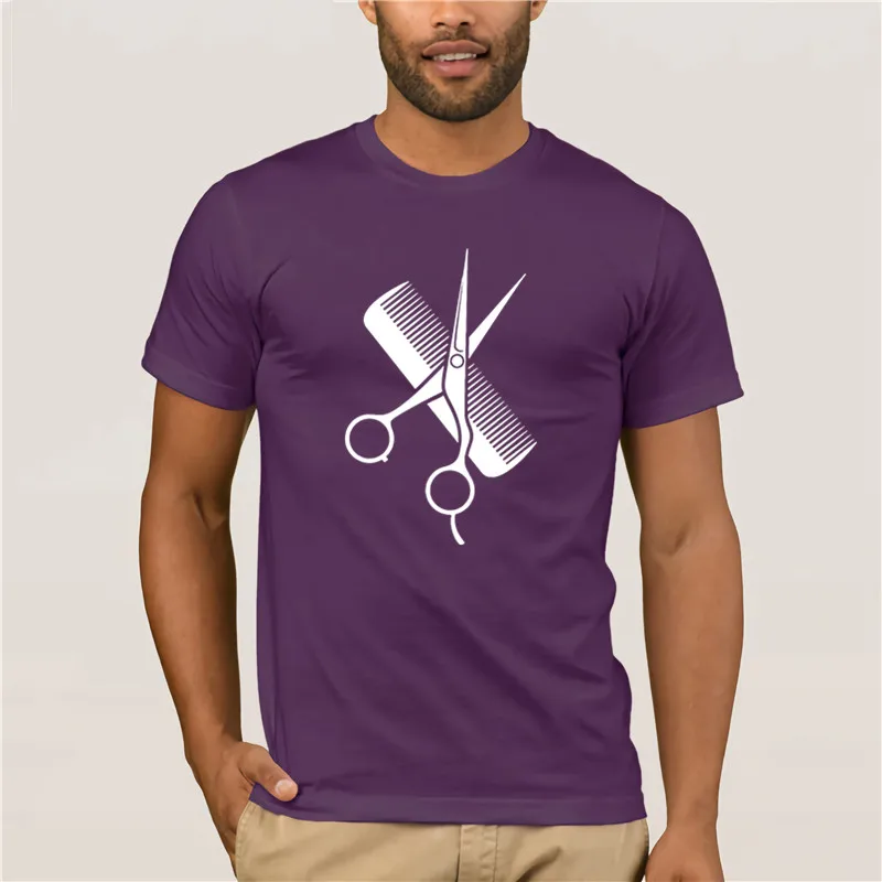 

fashion T-shirt men Hip-Hop Simple Splicing Short Sleeve Men Hairdresser Stylist Scissors Comb Fashion Style T-Shirt
