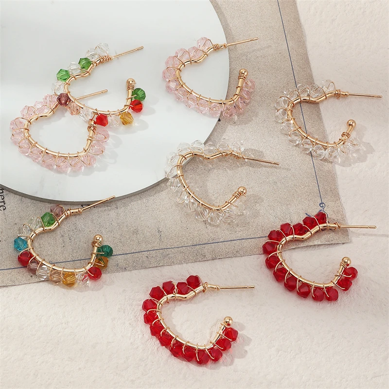 

Bohemian Style Creative Winding Beads Love Earrings Personality Fashion Trend Simple Jewelry Party Accessories Female
