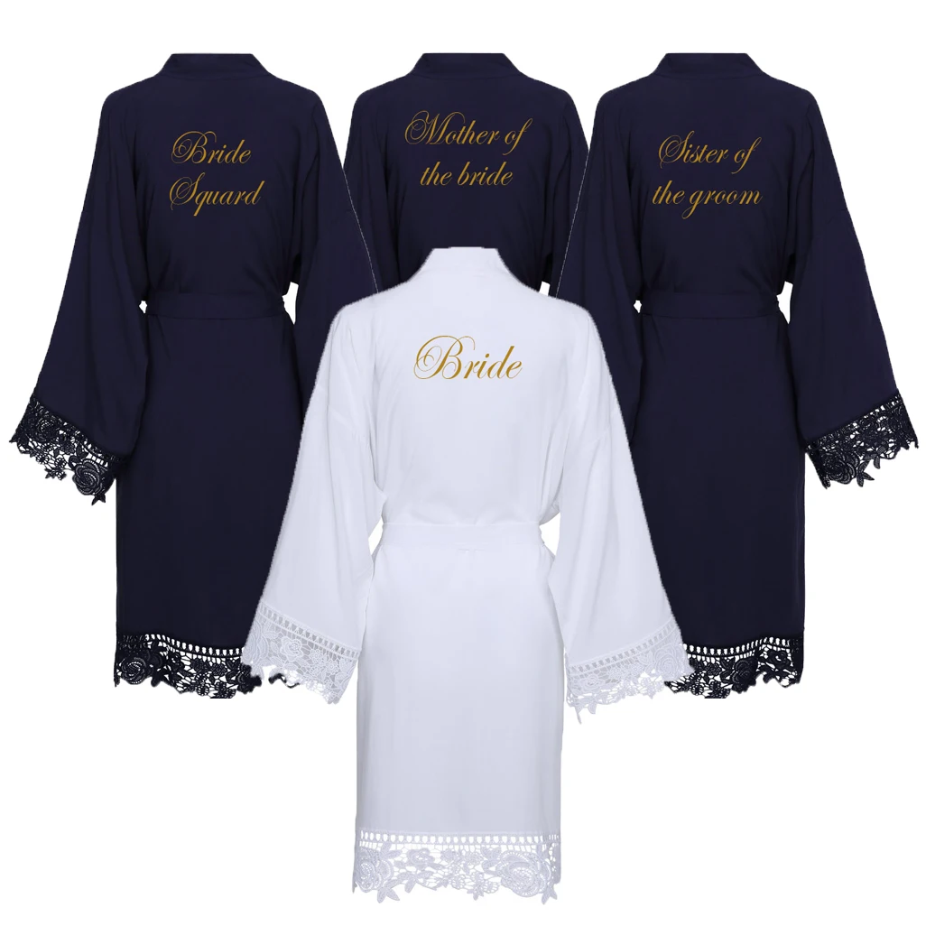 YUXINBRIDAL вискоза темно-синее одноцветное хлопковое кимоно халаты с кружевной отделкой женское свадебное платье короткий пояс халат пижамы