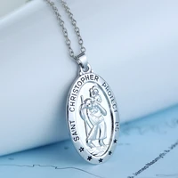 unisex vintage christopher necklace protect us oval medal necklace pendant new fashion women collar greek mythical figures