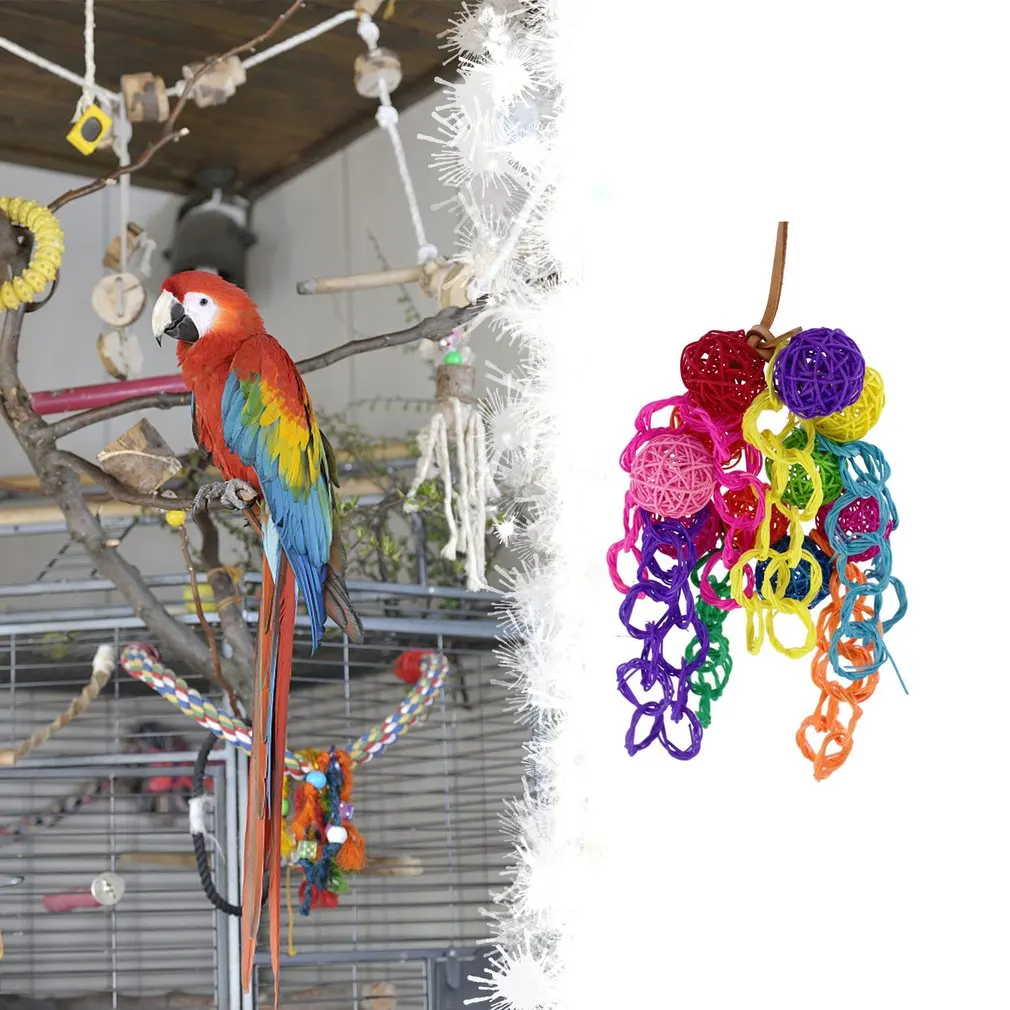 Красочные ротанговая Пальма клубок из воловьей кожи поводок Портативный Птица