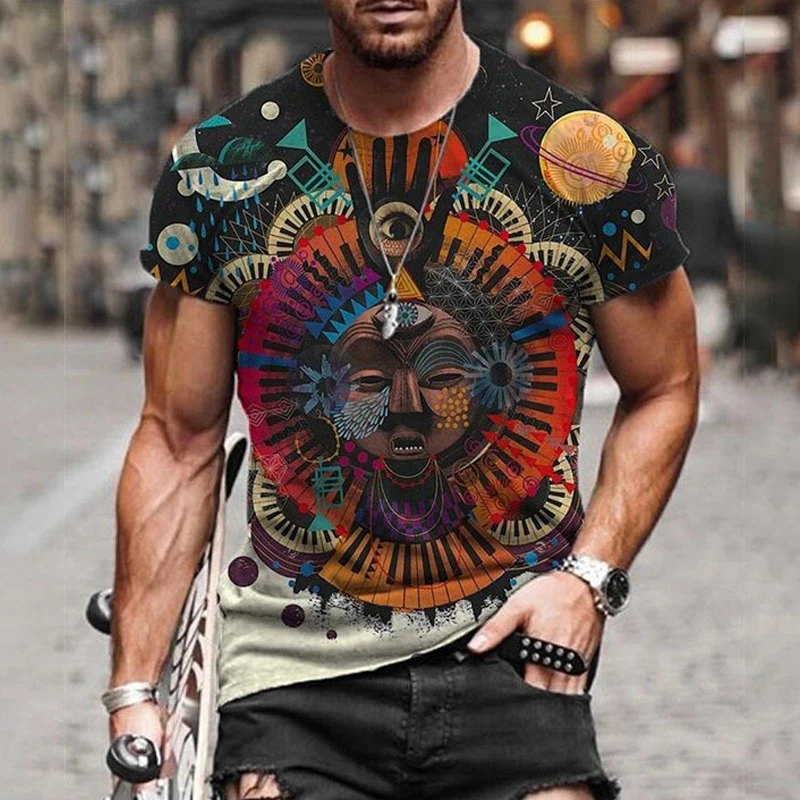 

2021 Summer American Flag Print Men's Casual Fashion T-shirt Round Neck Loose Oversize Muscle Streetwear Clothing Man's Tshirt
