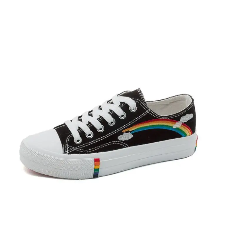 

2021 New High-Top Rainbow Women Canvas Shoes Korean All-match Fashion Sneakers Retro Casual Flat Comfort Tenis Feminino