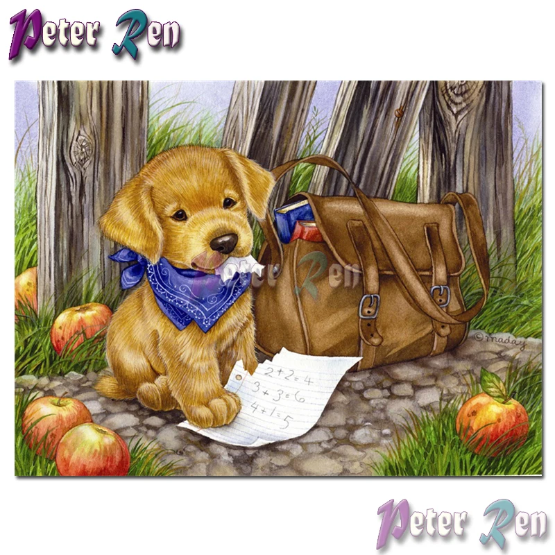 

animal Diamond Painting Embroidery Cute puppy eating homework DIY Square or round Mosaic Cross stitch Rhinestone Children gift