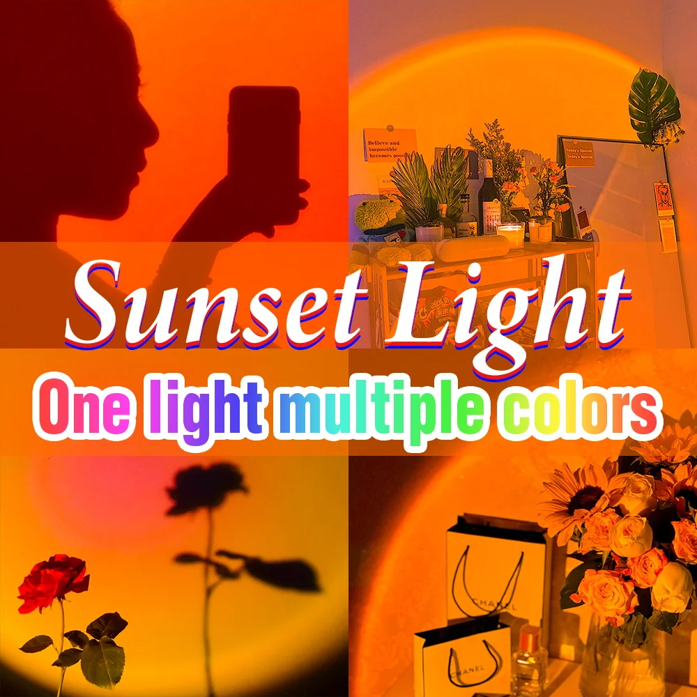 

USB Sunset Light DC 5V LED Night Light Sun Projection Lamp Rainbow Atmosphere Sunset Projector Home Bedroom Background Desk Lamp