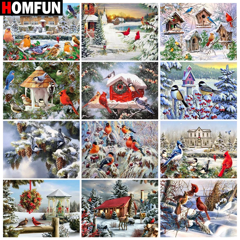

Алмазная живопись HOMFUN, картина с рисунком «птица, зимнее животное», вышивка крестиком, 5D Стразы