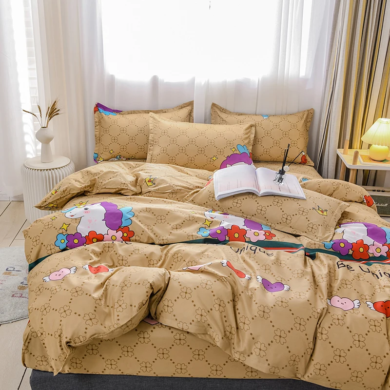 Комплект постельного белья с принтом для дома наволочка пододеяльник постельное