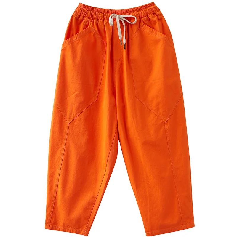 

Summer Ladies' Casual Pants Literary Style Large Size All-Match Elastic Waist Harem Pants Calf-Length Trousers For Women KZa12
