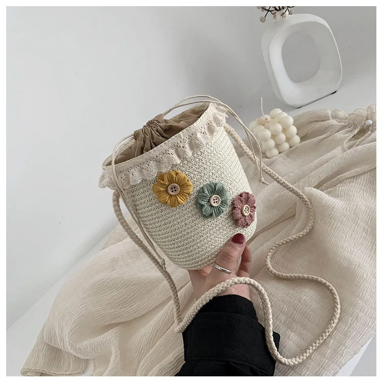 

Women Drawstring Ladies Casual Straw Shoulder Bag Summer Decal Bucket Bag Beach Bag Bohemia Beach Vacation Shoulder Bags 2020