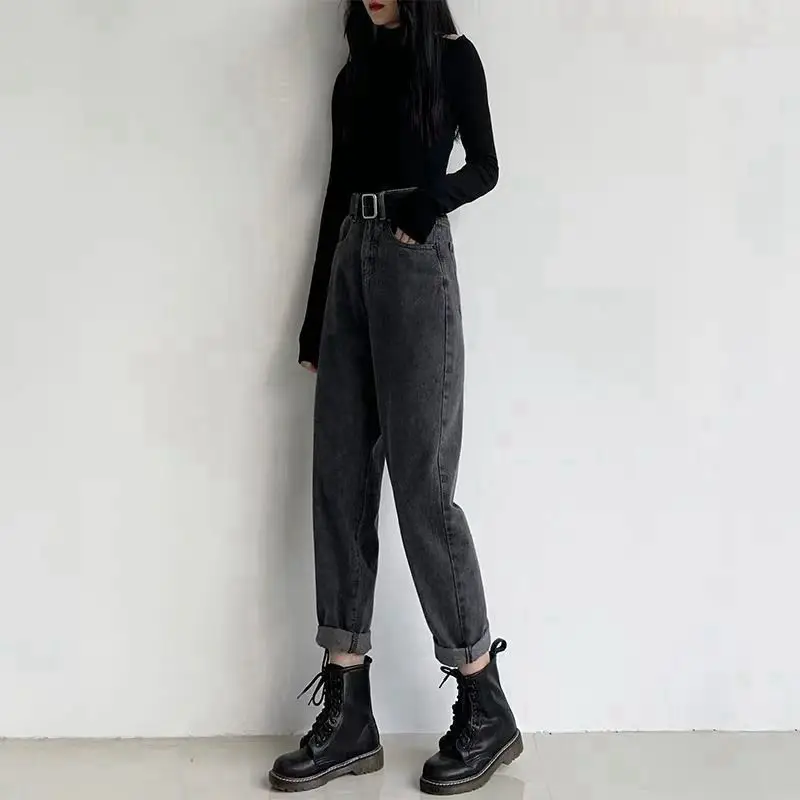 

Jeans Women's 2020 Loose Casual Straight Spring And Autumn Fashion High Waist Slim Harem Pants Retro Blue Denim Trousers