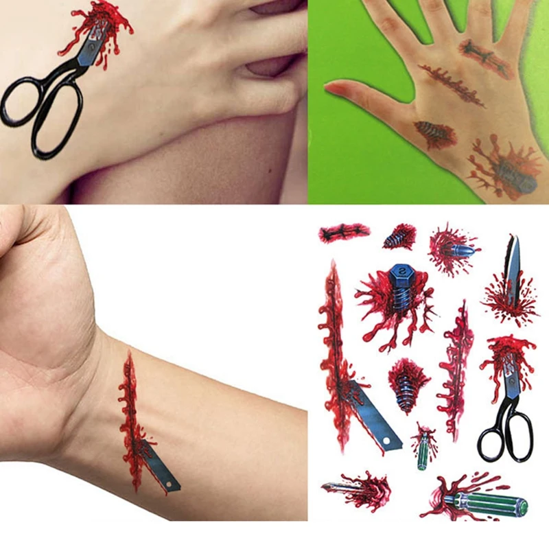 6 шт./компл. Хэллоуин шрамы забавные стикеры Водонепроницаемый временная