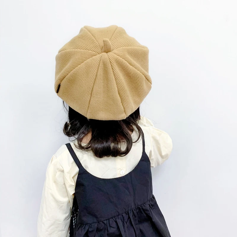 New Children Baby Woolen Beret Girl Painter Hat baby Parent-Child Cap Girls Solid Color Autumn Winter Pumpkin Headgear | Детская одежда
