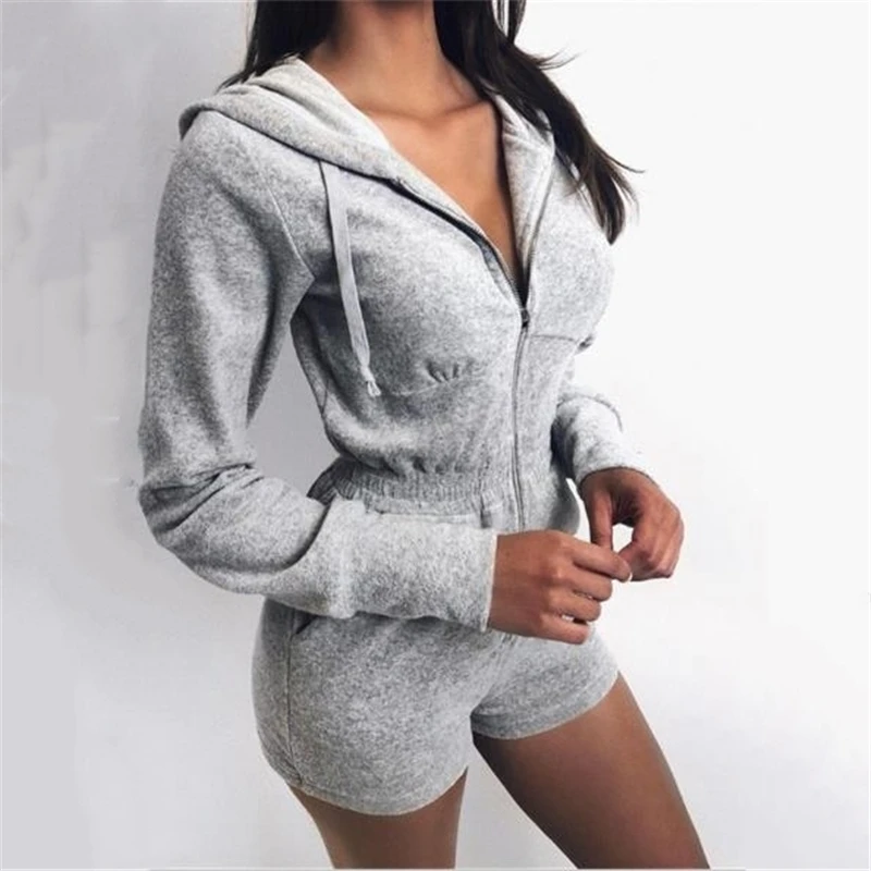 

Женский Осенний домашний комбинезон, однотонные комбинезоны с капюшоном и длинными рукавами, с высокой талией, женские повседневные спорти...